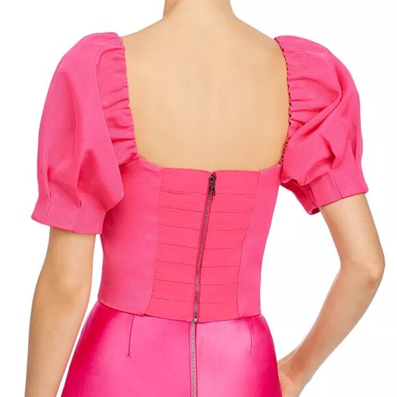 Alice + Olivia Joslyn Puff Sleeve Cropped Top in Wild Pink Size 4 Barbie $295 - Picture 2 of 16